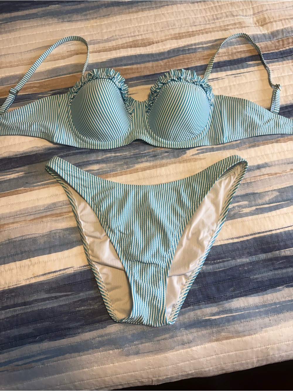 Lilly Pulitzer Aqua and White Ruffle Underwire Bikini